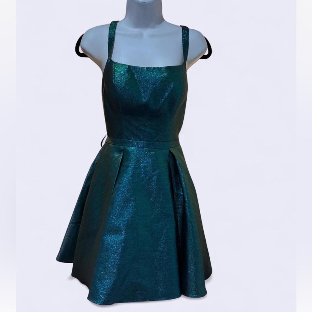 Blondie Nites Shimmering Teal Sleeveless Dress